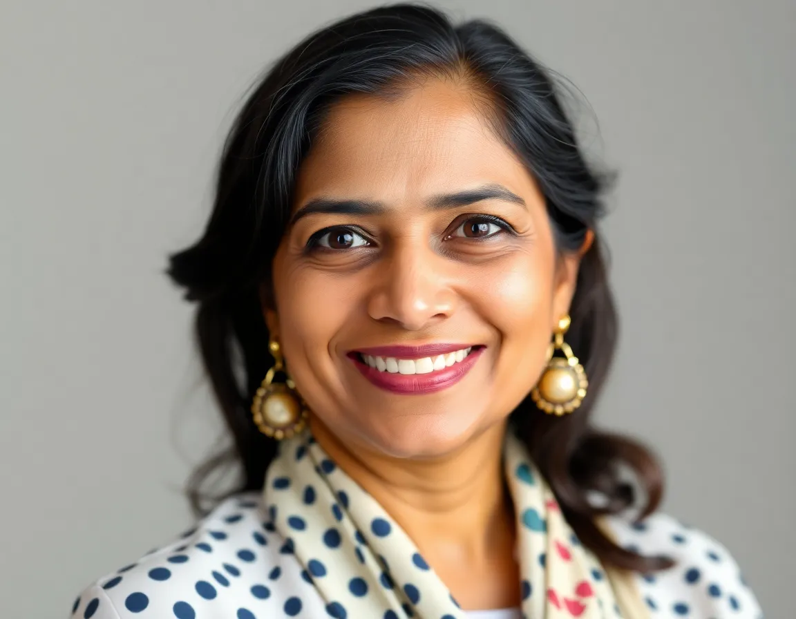 Professional headshot of Anjali Krishnamurthy, an Indian woman in her 40s with a warm, engaging expression.